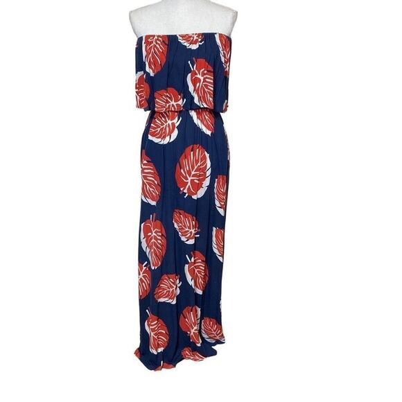 187. Lucky Brand Strapless Maxi Dress - Small - Navy Blue/Orange - Boho Chic - Picture 2 of 12